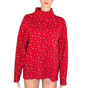 Talbots Red Turtleneck Sweater Long Sleeve Layering Piece Geometric Pattern XL